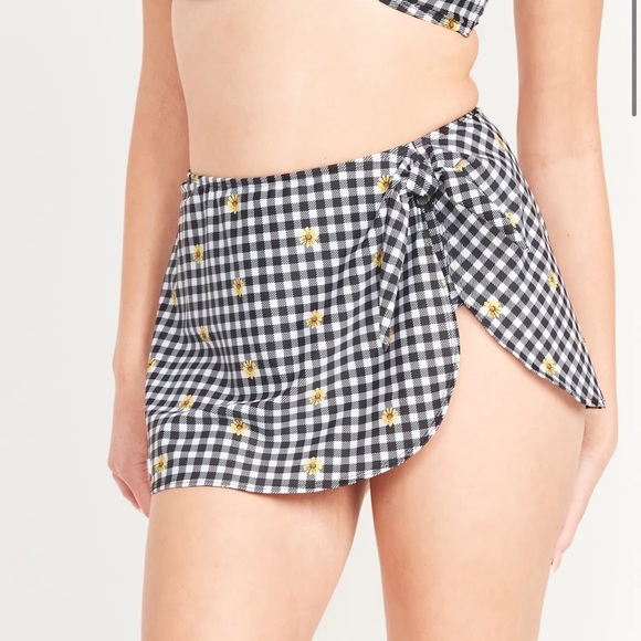 Black & white Gingham high waisted bikini yellow flowers matching sarong NWT - Picture 7 of 13
